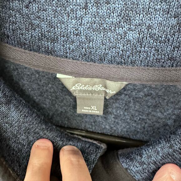 Eddie Bauer xl Men Sweatshirt pullover 1/4 snap mock neck fleece navy blue layer - Picture 5 of 8